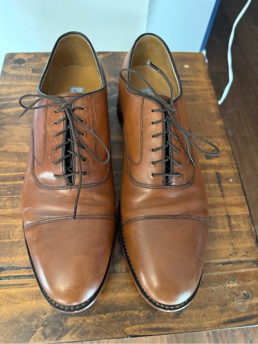 Johnston & Murphy Leather Chestnut Brown Cap-Toe Oxfords 12D